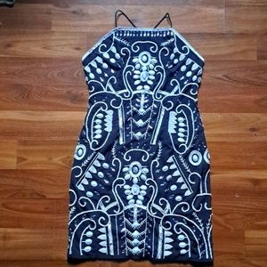 Gorgeous Beaded Art Design Black White Cocktail dress scoop corset lace up back